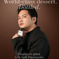 A promotional portrait of a man in a black shirt holding a Pistachio Knafe bottle against a dark brown background, with large white and green text reading 'Pistachio Knafe World-class dessert. Bottled.