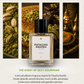 A perfume bottle labeled 'Pistachio Knafeh' centered against a cream background, with three vertical food-themed panels behind it showing pistachios, nuts, and warm amber tones. Text below reads 'THE SCENT OF SEXY GOURMAND' with a descriptive scent note.