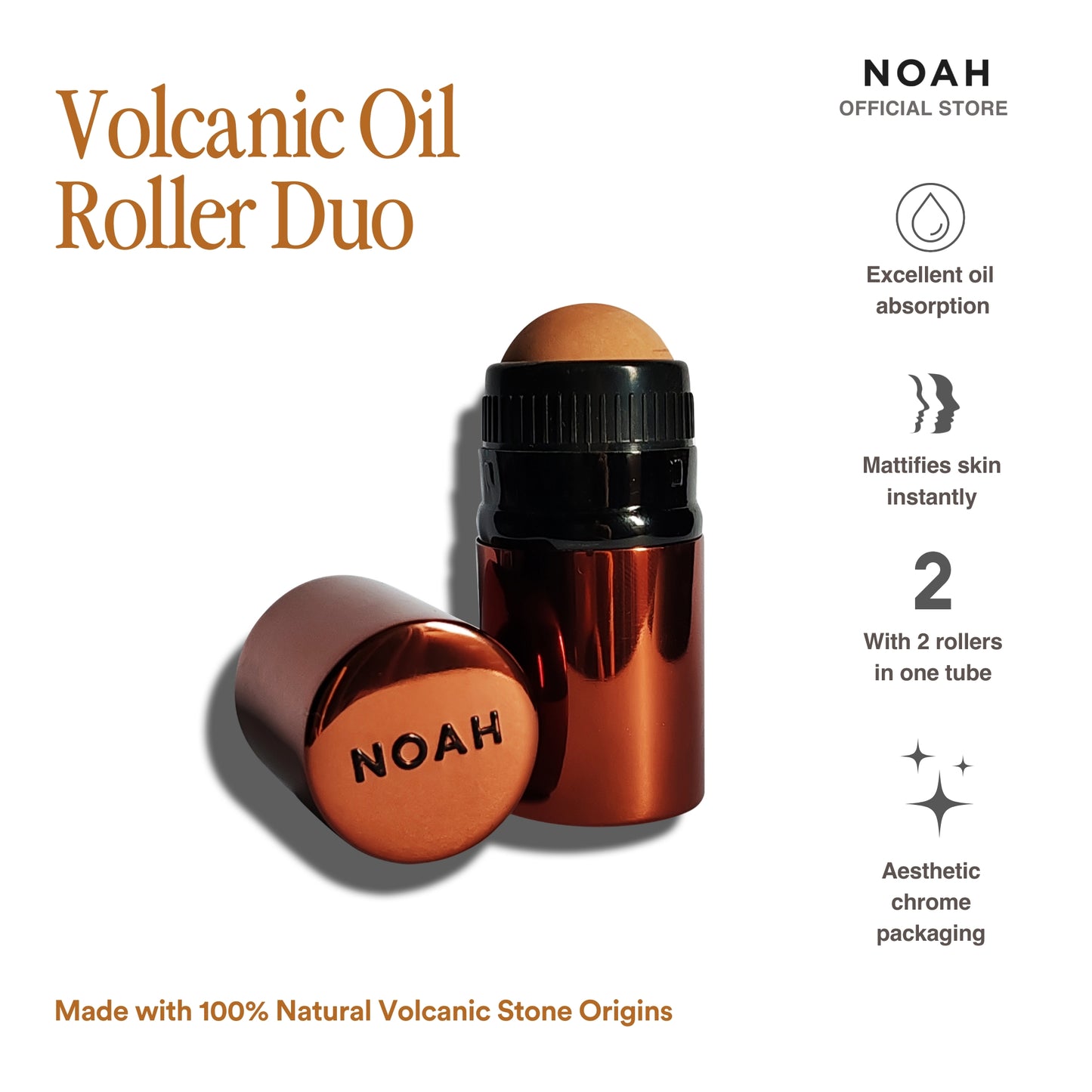 Noah Volcanic Oil Roller Duo (High oil absorption power, Premium quality, 2 rollers in one)